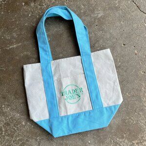 NWOT ~ Trader Joe's Baby Blue PASTEL CANVAS MINI TOTE Limited Edition